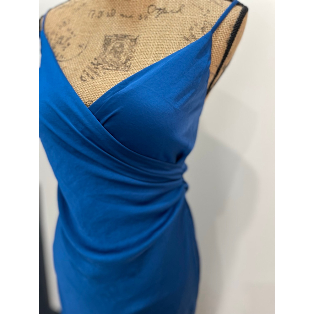 Wilfred Scenery Blue Satin Midi Slip Dress S Faux Wrap Slit Going Out - Picture 2 of 6